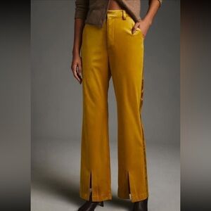 NWT Anthropologie Avec Les Filles Split-Front Mustard Velvet Pants, Womens Sz 16